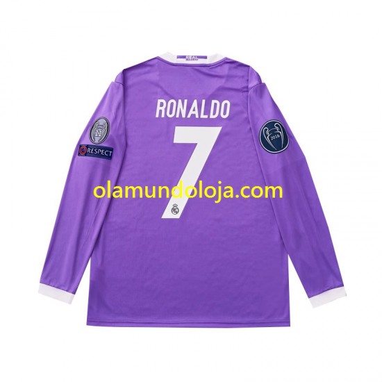 Camisola Real Madrid Cristiano Ronaldo 7 2016 Retro Homem Equipamento Segundo Manga Comprida
